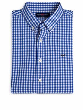 Vineyard Vines Whale Button-Down Shirt – Blue & White Plaid
Size: XL (18)